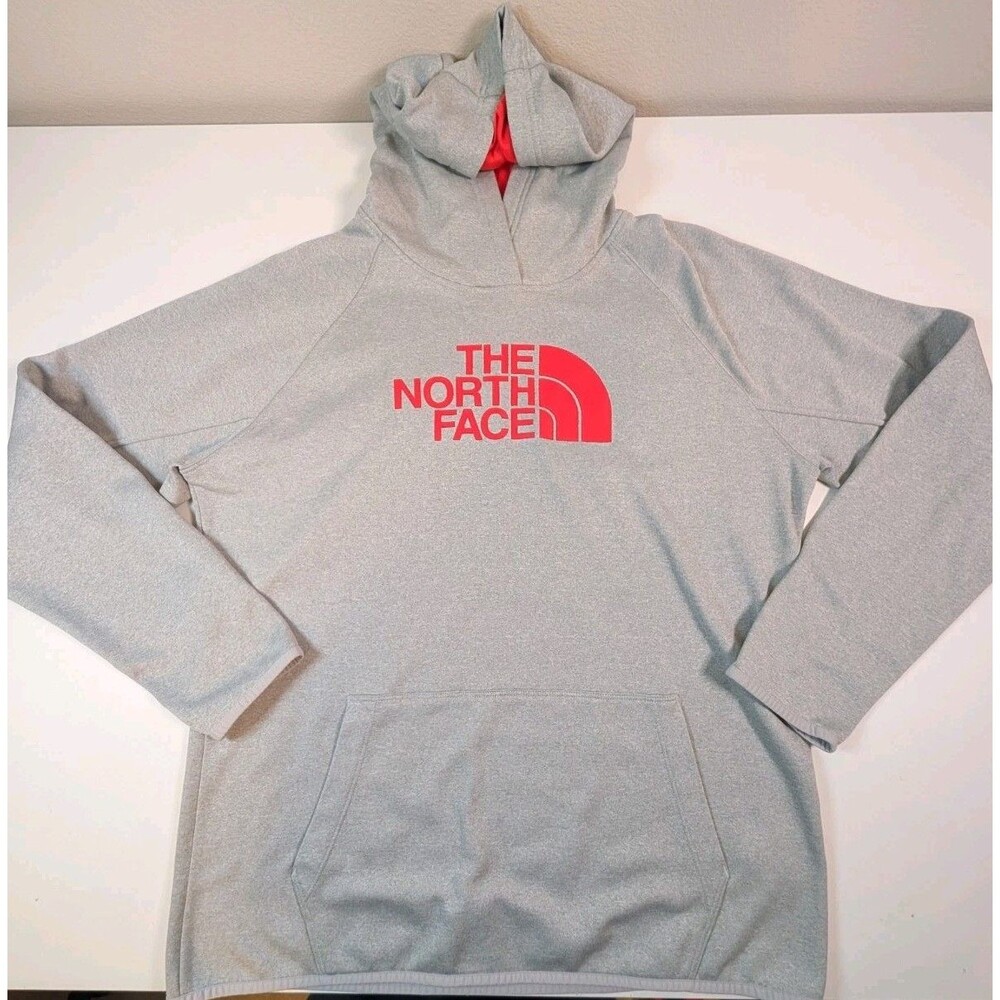 The North Face Women's Gray Red Big Logo Hoodie Pullover Sweater XL